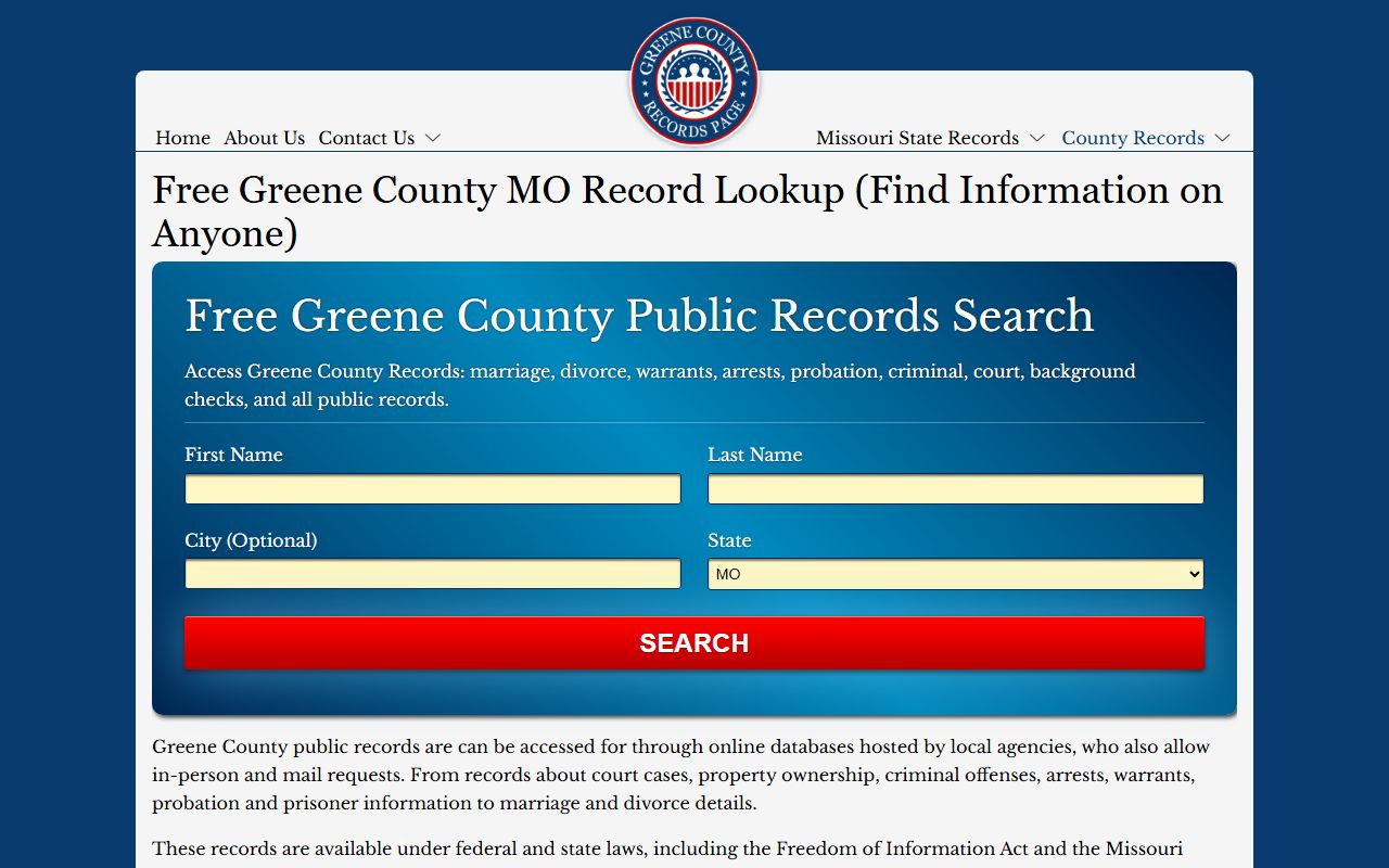 Greene County Missouri records portal for Springfield death index searches