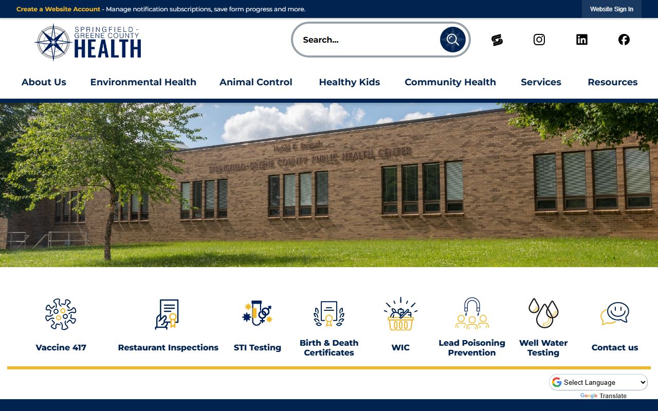 Springfield Missouri Health Department website for Springfield death index records