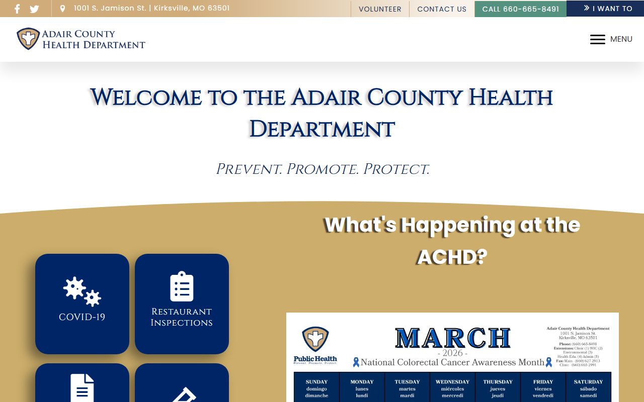 Adair County Health Department website for Adair County death index records