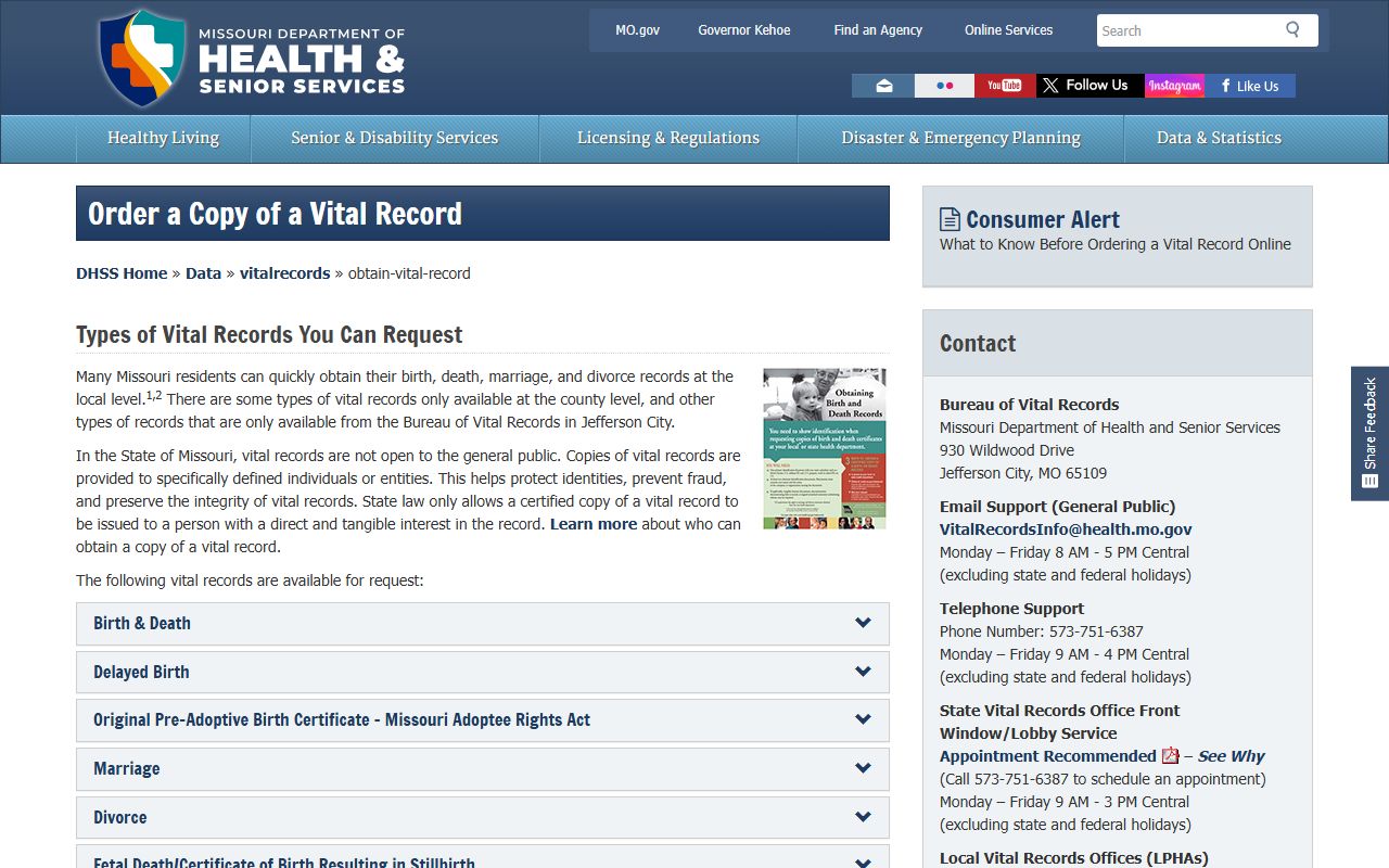 Missouri Bureau of Vital Records page for Buchanan County death index records