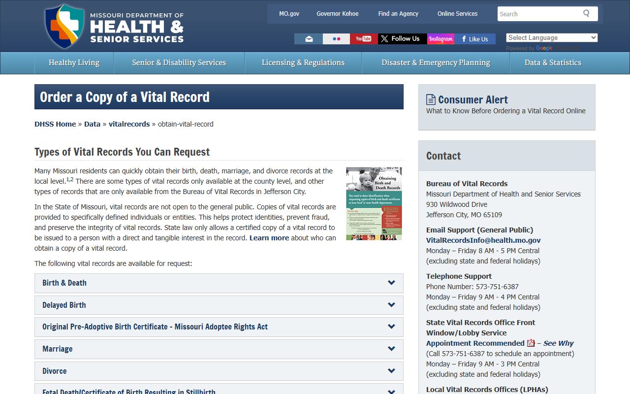 Missouri vital records page for Platte County death index records