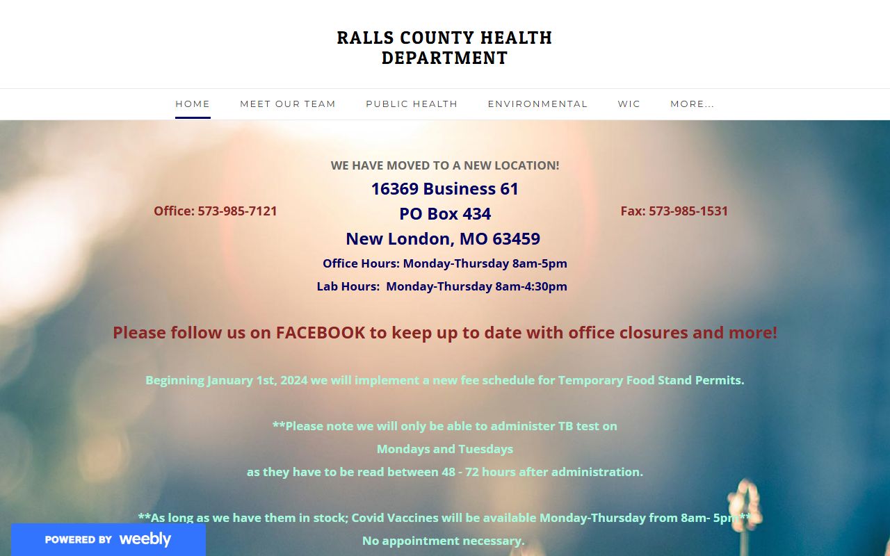 Ralls County Health Department website for death index records
