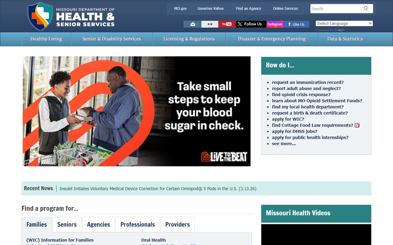 Missouri Bureau of Vital Records email contact page for Death Index inquiries